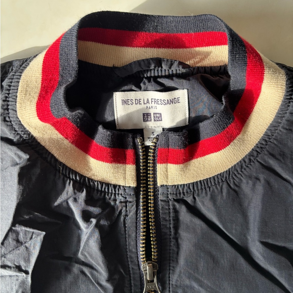 Uniqlo Navy Bomber zip Jacket with Red and Cream Accents